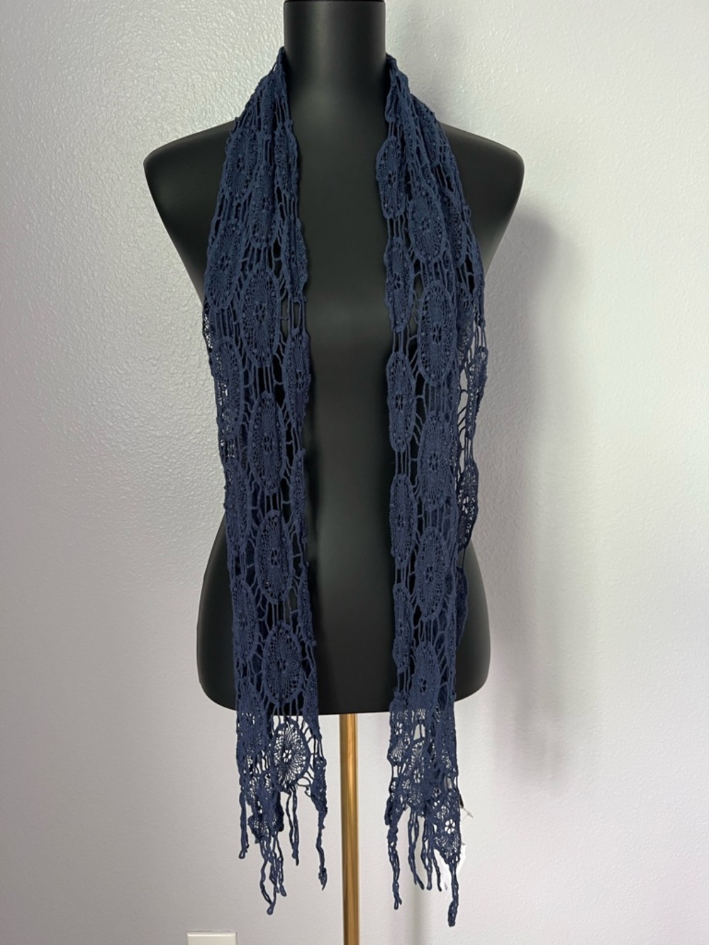 Old Navy Navy Crochet Fringe Wrap Scarf